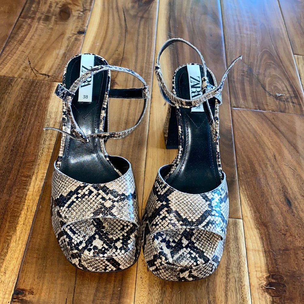 snakeskin platform heels
